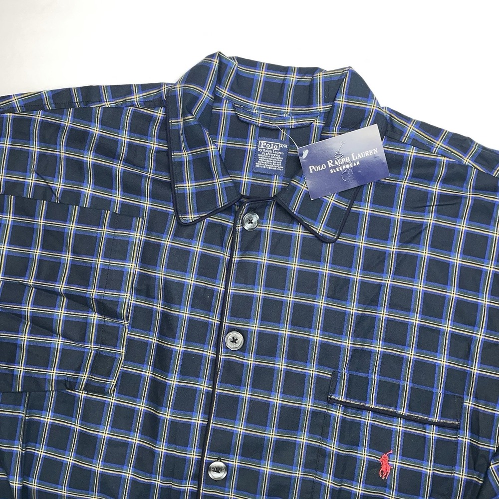 NEW Polo Ralph Lauren‎ Sleep Shirt Mens S/M Small Medium Blue Plaid Cotton